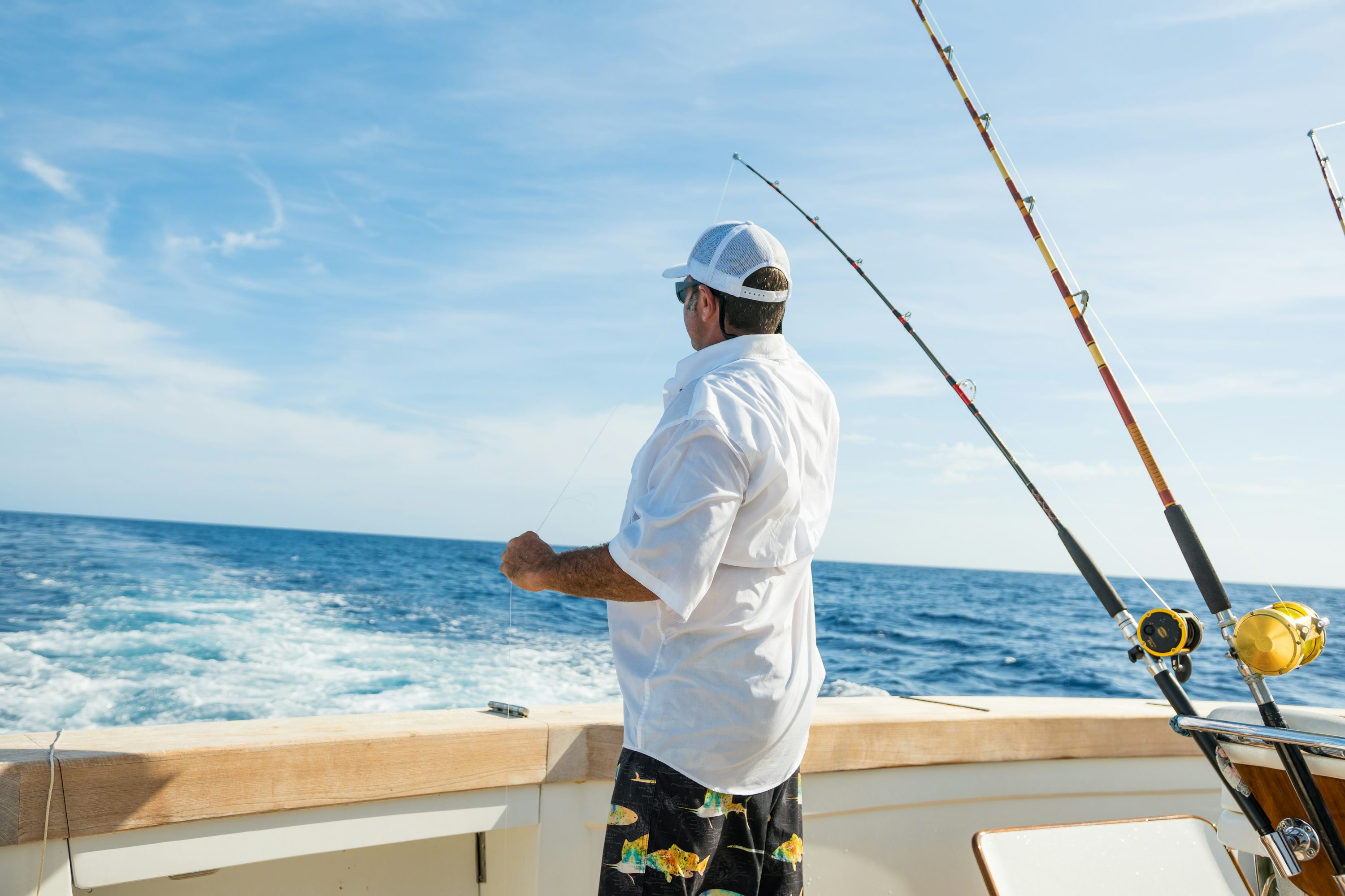 Fishing charter operator preparing a boat for the operating day.